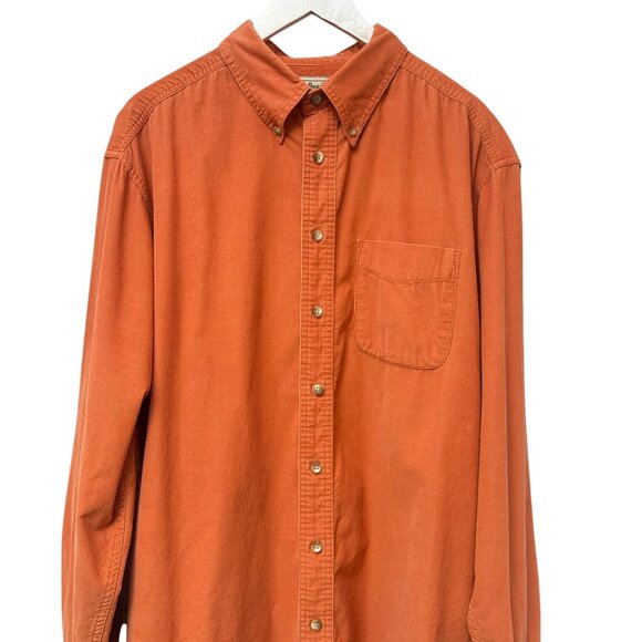 L.L BEAN Mens Corduroy Shirt XL Tall 100% Cotton Orange Long Sleeve Button up Vi - Picture 6 of 9